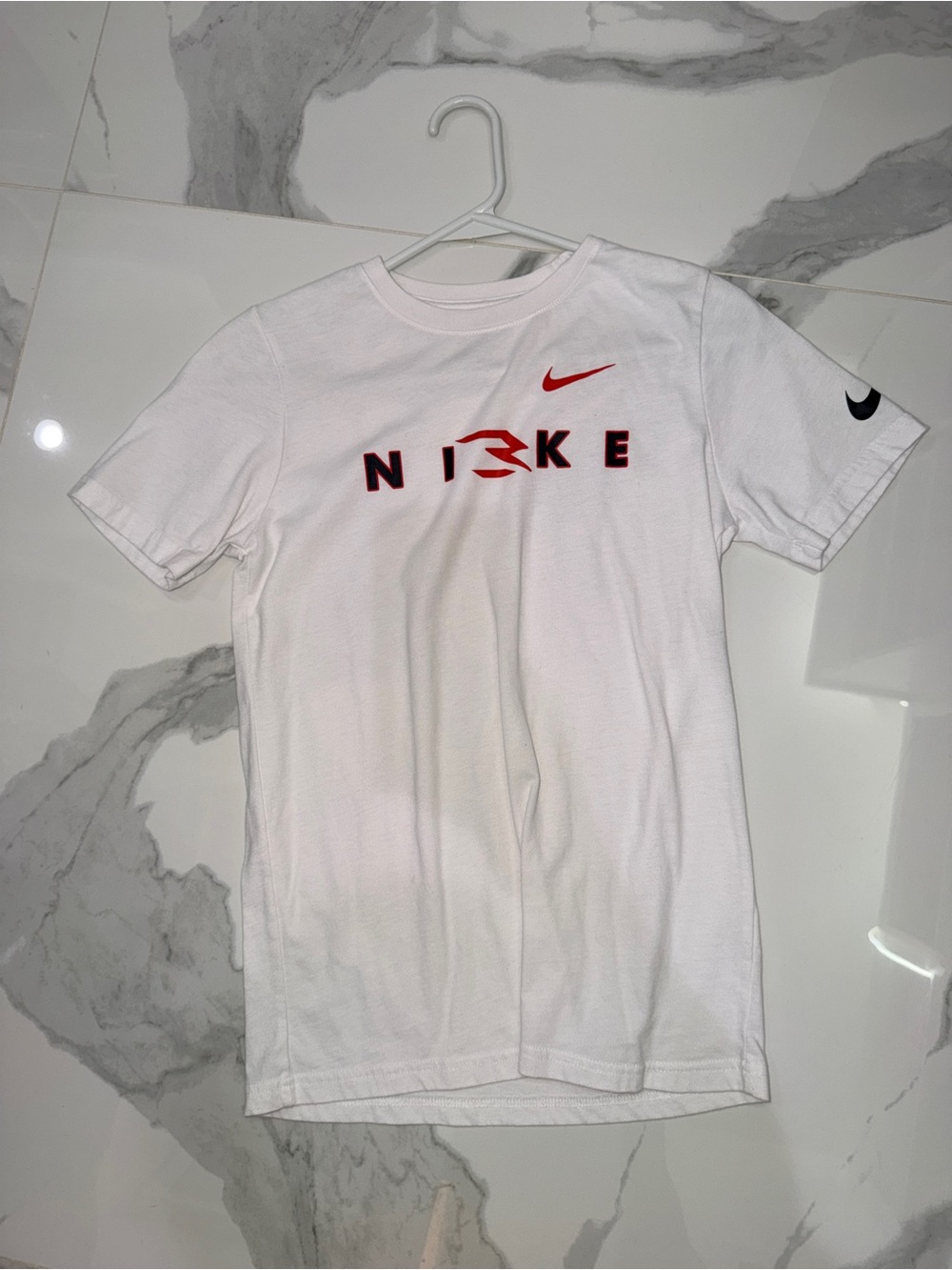 Nike White Short Sleeve Tee with Red and Black Logos